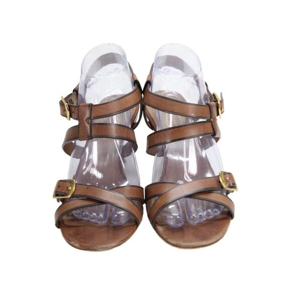 Elie Tahari Womens Open Toe Slingback Gold Tone Heels Brown Size EUR 39.5 - Picture 2 of 5